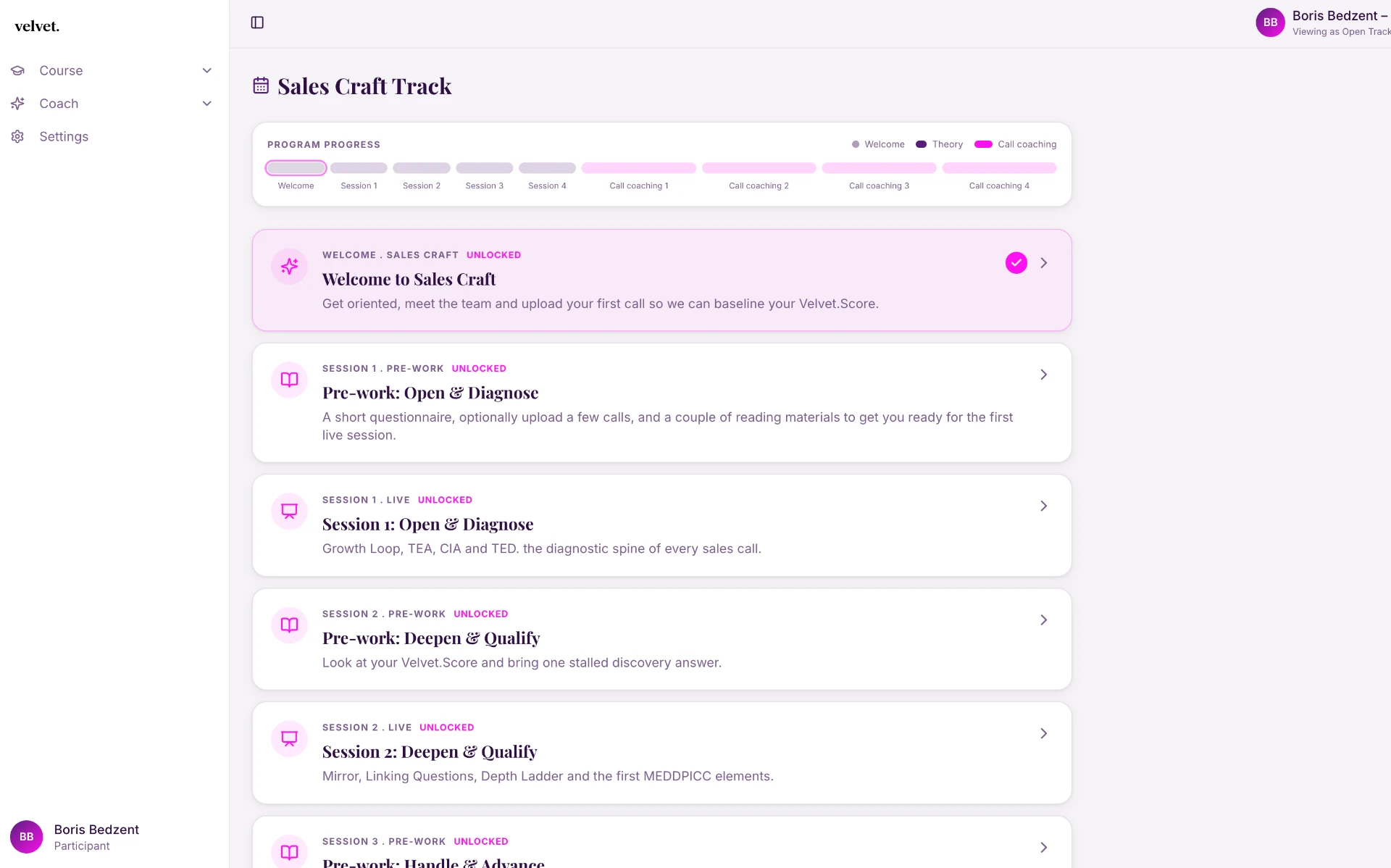 Velvet dashboard showing AI call scoring and feedback frameworks